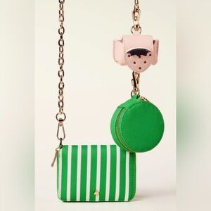 Kate Spade NY- Green/White Stripe Mini Crossbody/Gold Chain Strap/Accessories